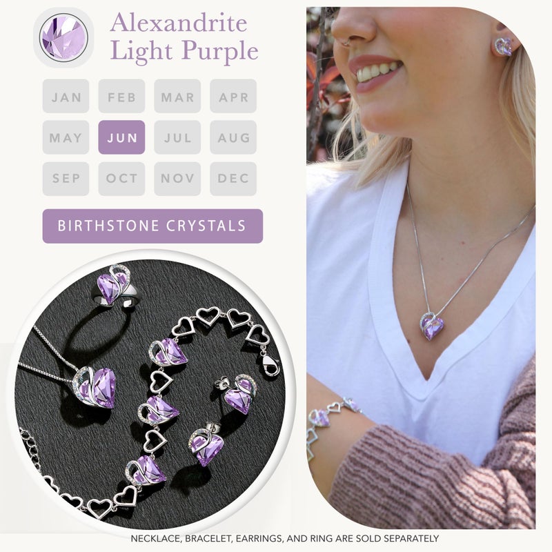 Leafael Infinity Love Earrings for Women with Birthstone Crystal for June, Valentine's Day Gifts for Mom, Wife, & Her, Heart Stud Post Earring with Alexandrite Lavender Purple Stone, Birthday Jewelry - Image 4